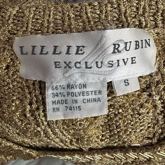 Lillie Rubin Exclusive Vintage Gold Metallic Beaded Sweater Size Small - Picture 3 of 10